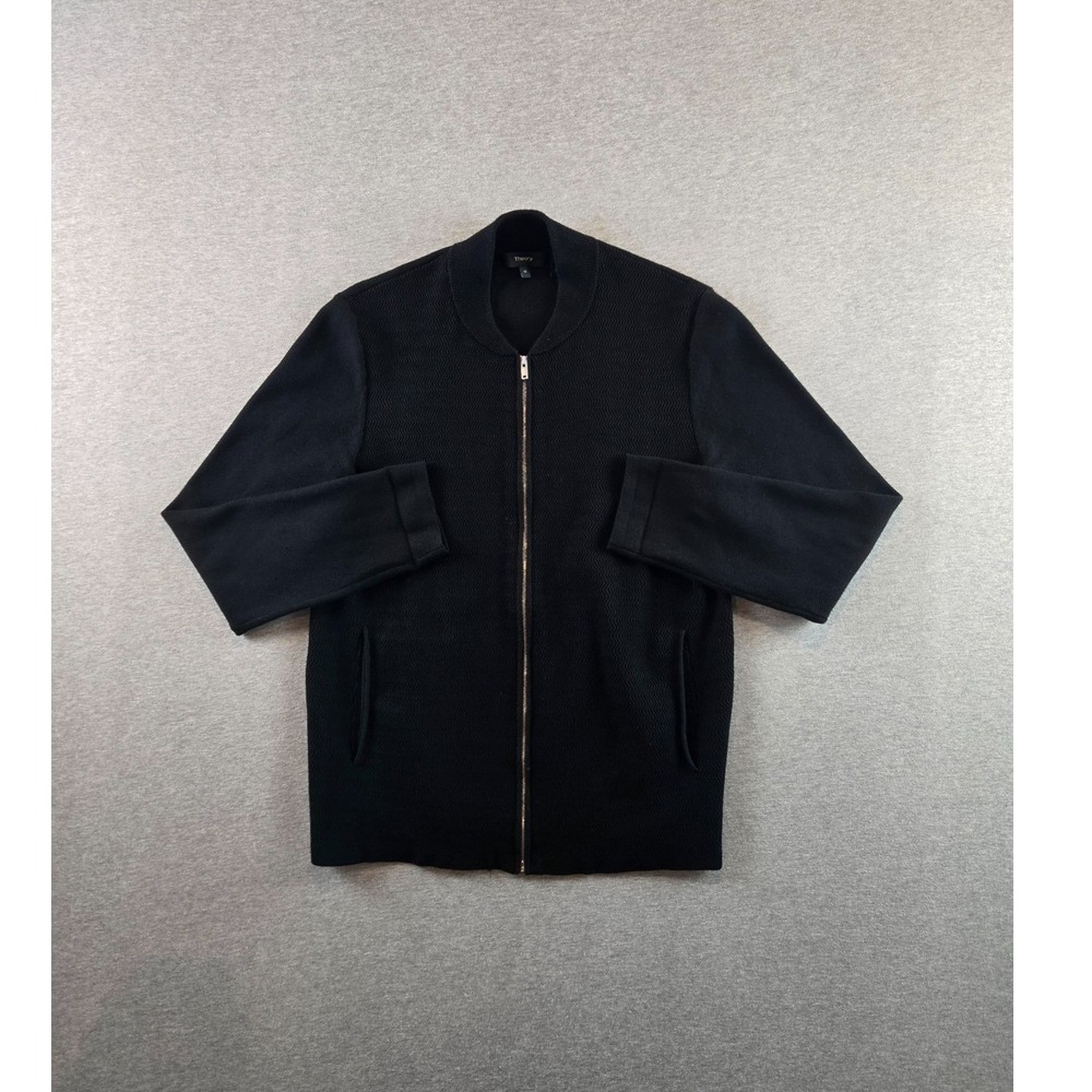 Theory Bomber Jacket Mens M Black JagoR_Bilen Collection Zig Zag Ribbed Full Zip